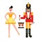 Nutcracker soldier and girl ballerina. Vintage Christmas and New Year toys.