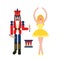 Nutcracker soldier and girl ballerina. Vintage Christmas and New Year toys.