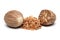 Nutmeg and nutmeg granules on white background