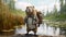 Nutria Carrying Backpacks In Matte Painting Style