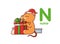 Nutria opens the gift. Cute animal. Vector illustration alphabet