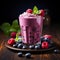 Nutrient packed breakfast blueberry smoothie with fresh, vibrant berries
