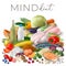 Nutrition concept for MIND diet. Assortment of healthy food ingredients for cooking. Hand drawn illustration