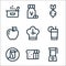 nutrition line icons. linear set. quality vector line set such as juicer, bread, soft drink, orange juice, clock, apple, radish,