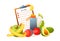 Nutritionist concept. Diet plan with healthy food and physical activity.