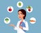 Nutritionist Doctor Surrounded by Fruits and Vegetables Concept Illustration