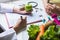 Nutritionist giving consultation to patient with healthy fruit and vegetable, Right nutrition and diet