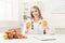 Nutritionist woman with fruit and juice