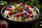 Nutritious oatmeal bowl topped with assorted nuts and fresh berries - healthy breakfast recipe