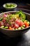 Nutritious poke bowl with vibrant veggies and raw tuna