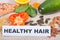 Nutritious products or ingredients containing vitamins and minerals for healthy and lush hair