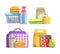 Nutritious school lunches in containers isolated illustrations set