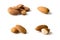 Nuts, almond, tasty and healthy food with lots of vitamins. Almond nuts. Almonds in groups and separated