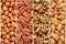 Nuts collage - hazelnuts, pecan nuts, walnuts, almonds