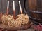 Nutty Caramel Apples on a Rustic Background