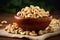 Nutty delight Cashews in a wooden bowl over burlap fabric