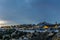 Nuuk city old harbor sunset view with stones and icebergs, Green