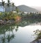 NView of the canal against the background of the mountains