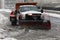 NYC Sanitation truck plowing snow in the Bronx