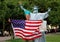 NYC: Visitor with Mime Lady Liberty