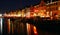 Nyhavn harbor in night, Copenhagen, Denmark