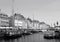 Nyhavn or the New Harbor, Famous District in Copenhagen of Denmark in Monotone