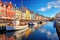 Nyhavn is one of the most beautiful canals in Copenhagen, Denmark. Amazing historical city center. Nyhavn New Harbour canal and