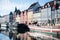 Nyhavn pier with buildings, ships and boats in the Old Town of Copenhagen, Denmark