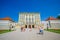 Nymphenburg, Germany - July 30, 2015: Beautiful palace building as seen from outside front view, royal architecture with golden de