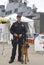 NYPD counter terrorism officer with Belgian shepherd providing security during Fleet Week 2014