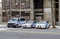 NYPD Different New York Police Department cars parked next to each other at a police station, Harlem, New York City