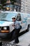 NYPD traffic officer seen issuing a parking ticket in New York City,