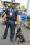 NYPD transit bureau K-9 police officer and Belgian Shepherd K-9 Sam providing security at National Tennis Center during US Open