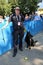 NYPD transit bureau K-9 police officer and Belgian Shepherd K-9 Taylor providing security at National Tennis Center during US Open