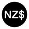 NZD New Zealand Dollar Currency Symbol. Black Illustration Isolated on a White Background. EPS Vector