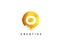 O Gold Letter Logo Design with Round Circular Golden Texture.
