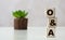 O&A word on wooden cubes on a light background with a cactus