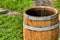 Oak Barrel. Open wooden barrel. Wooden barrel covered with wax