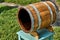 Oak Barrel. Open wooden barrel. Wooden barrel covered with wax