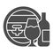 Oak barrel and wineglass and bottle solid icon. Wine making logo glyph style pictogram on white background. Winery farm