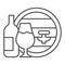 Oak barrel and wineglass and bottle thin line icon. Wine making logo outline style pictogram on white background. Winery