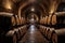 oak barrels aging wine in a cellar