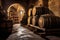 oak barrels aging wine in a rustic cellar