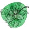 Oak branch with decorative leaves, monochrome linear illustration, emerald picturesque watercolor spot
