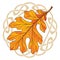 Oak leaf in autumn coloring and Celtic magic ornament