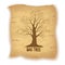 Oak Leafless Tree on Old Paper