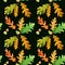 Oak leaves seamless pattern on black