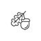 Oak tree leaf and acorn line icon