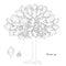 Oak tree monochrome sketch, leaves, fruits design element