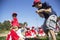 Oak View, California, USA, March 7, 2015, Ojai Valley Little League Field,youth Baseball, Spring, coach teaches Tee-Ball Division